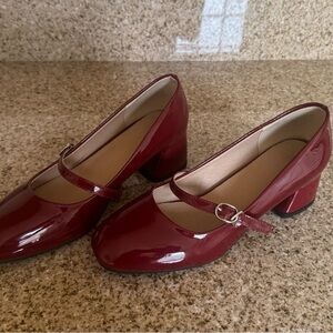 Journee Collection Burgundy Patent Mary Jane Block Heels
